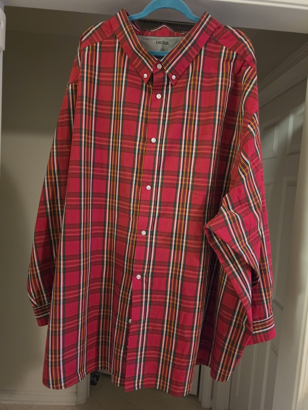 KingSize Men’s 7XL Red Plaid Long Sleeve Button-Down Shirt